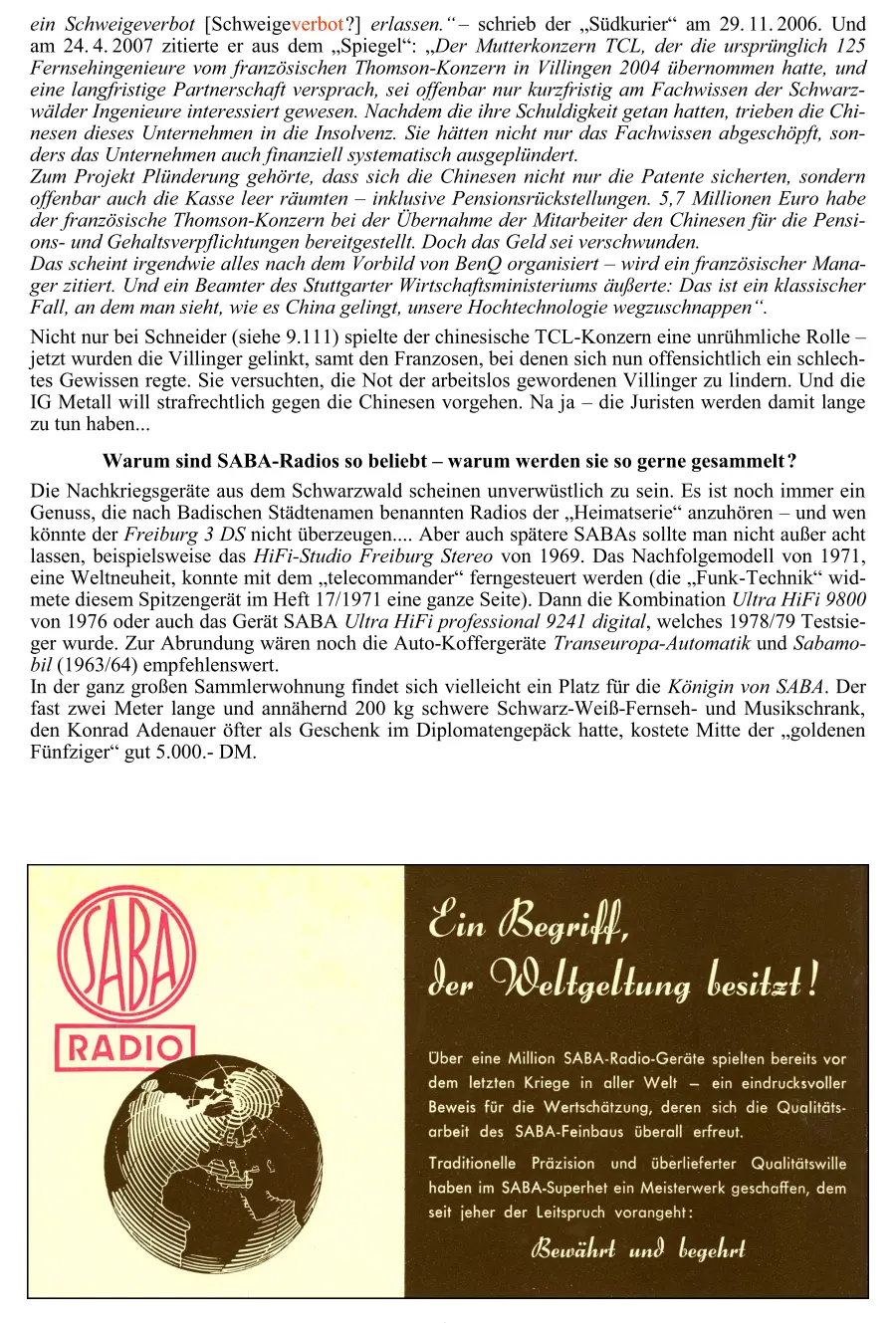 SABA Radiochronik Radiogeschichte Radiotechnik
